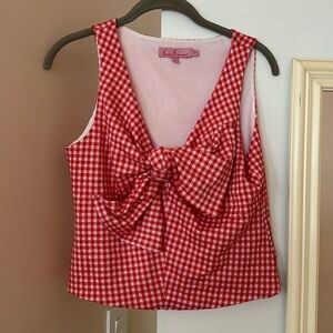 Anthropologie Eva Franco red gingham sleeveless bow top medium